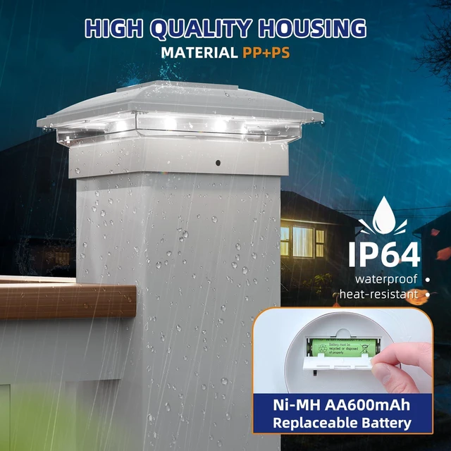 Alt view image 7 of 7 - Solar Post Cap Lights - 12 Pack Outdoor Waterproof for 4x4, 5x5, 6x6 Posts, 2 Modes Warm/Cool Light, Solar Powered Fence/Deck/Patio Decor, White