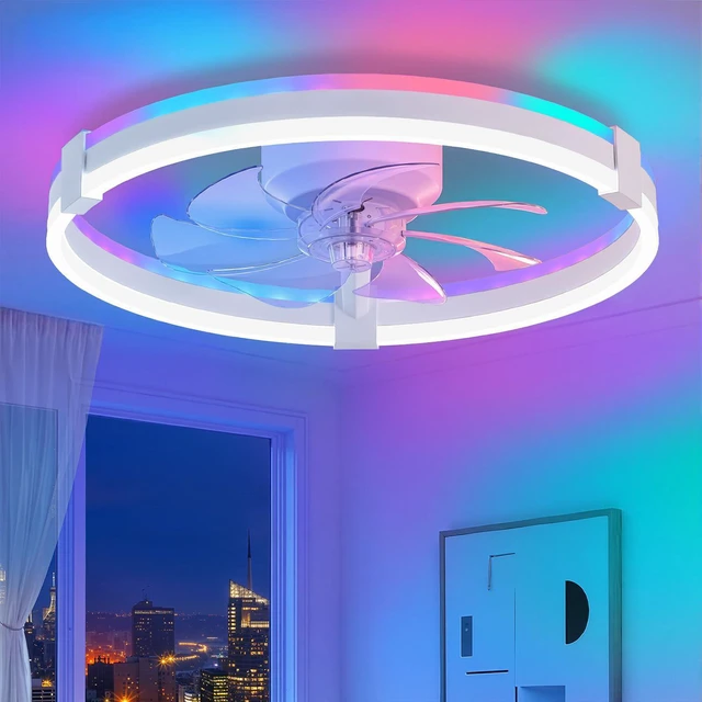 Main image of 20" RGB Low Profile Ceiling Fans with Lights and Remote, White Custom RGB+3CCT Dimmable, 6 Speeds, Remote/App Control, Reversible DC Motor, Memory, Timer, Modern Fandelier for Kids/Bedroom