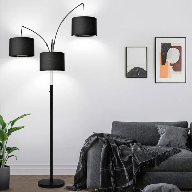 Main image of Dimmable Floor Lamp - 3 Lights Arc Floor Lamps for Living Room, 1000LM Modern Tall Standing Lamp With Black Shades & Heavy Base, Mid Century Tree Floor Lamp for Bedroom Office, 3 LED Bulbs Included