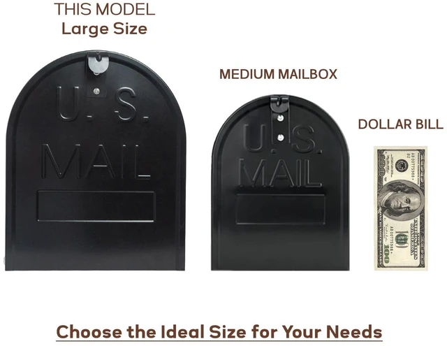 Alt view image 2 of 7 - Large Mailboxes for Outside, Black 23 x 10.7 x 8.9 Inches Metal Galvanized Steel Post Mount Mail Box, T3 Large Capacity