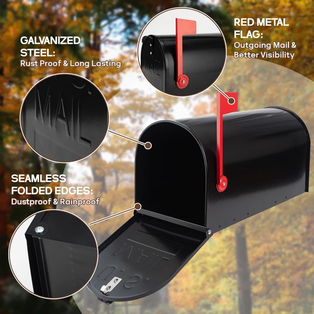 Alt view image 6 of 7 - Large Mailboxes for Outside, Black 23 x 10.7 x 8.9 Inches Metal Galvanized Steel Post Mount Mail Box, T3 Large Capacity