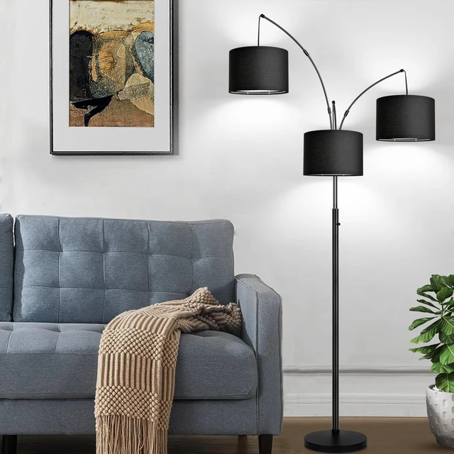 Alt view image 7 of 7 - Dimmable Floor Lamp - 3 Lights Arc Floor Lamps for Living Room, 1000LM Modern Tall Standing Lamp With Black Shades & Heavy Base, Mid Century Tree Floor Lamp for Bedroom Office, 3 LED Bulbs Included
