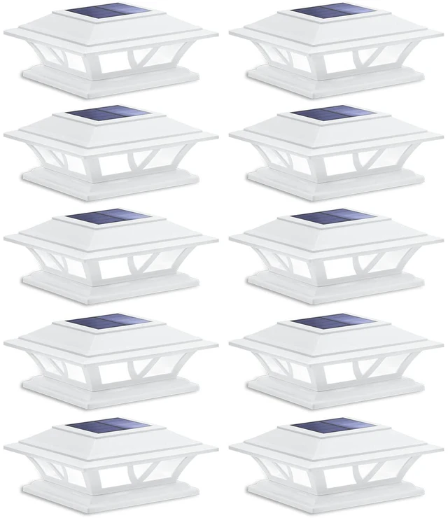 Main image of Solar Post Lights Outdoor 2 Modes LED, 10 Pack White (Warm/White) Solar Post Cap Lights, Solar-Powered Waterproof Deck Fence Lights for 4x4 5x5 & 6x6 Vinyl or Wood Posts, Patio, Yard, Garden
