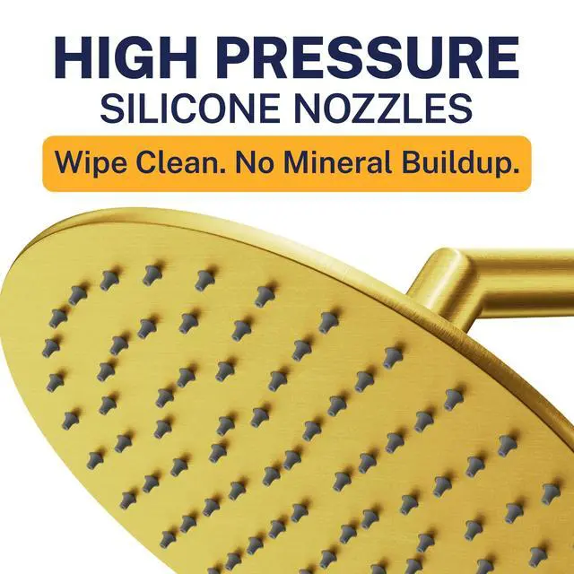 Alt view image 3 of 7 - Solid Metal Round 8 Inch Rainfall Shower Head, High Flow Shower Head Optimized for Pressure, Brushed Gold, 1.75 GPM