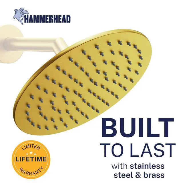 Alt view image 2 of 7 - Solid Metal Round 8 Inch Rainfall Shower Head, High Flow Shower Head Optimized for Pressure, Brushed Gold, 1.75 GPM