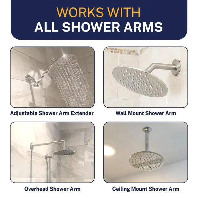 Alt view image 5 of 7 - Solid Metal Round 8 Inch Rainfall Shower Head, High Flow Shower Head Optimized for Pressure, Brushed Gold, 1.75 GPM
