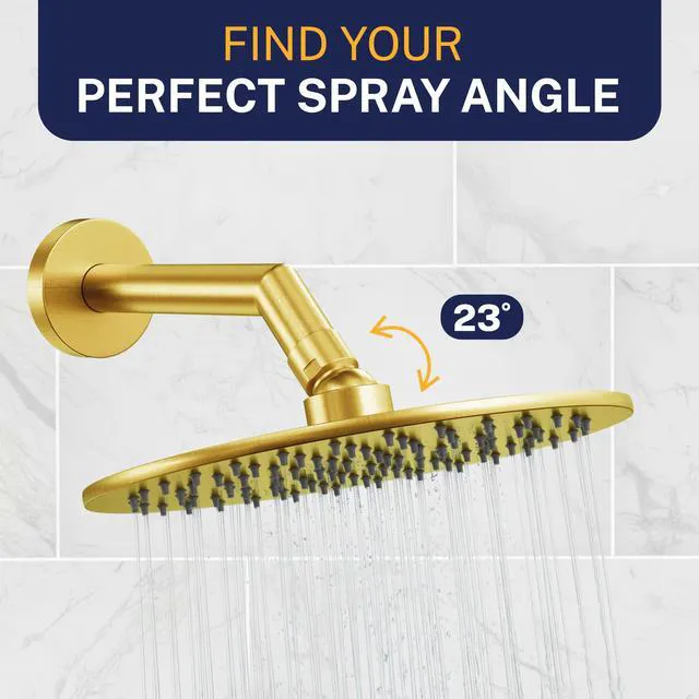 Alt view image 6 of 7 - Solid Metal Round 8 Inch Rainfall Shower Head, High Flow Shower Head Optimized for Pressure, Brushed Gold, 1.75 GPM