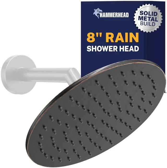 Main image of Solid Metal Round 8 Inch Rainfall Shower Head, High Flow Shower Head Optimized for Pressure, Oil Rubbed Bronze, 2.5 GPM