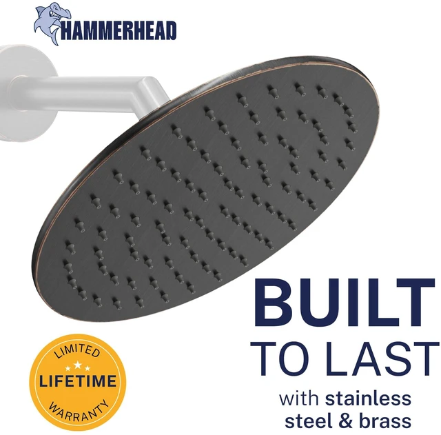 Alt view image 2 of 7 - Solid Metal Round 8 Inch Rainfall Shower Head, High Flow Shower Head Optimized for Pressure, Oil Rubbed Bronze, 2.5 GPM
