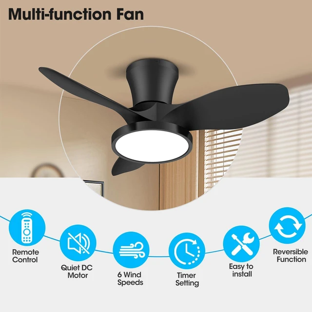 Alt view image 2 of 7 - Quiet Ceiling Fan with LED Light DC Motor 32 inch Large Air Volume Remote Control for Kitchen Bedroom Dining Room Patio