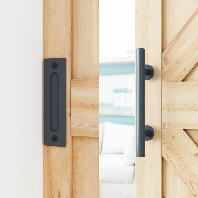 Alt view image 3 of 4 - 8.2 FT Heavy Duty Sturdy Sliding Barn Door Hardware Kit,Black (Whole Set Includes 1x Pull Handle Set & 1x Floor Guide) Fit 42"-48" Wide Door Panel (I Shape Hanger)