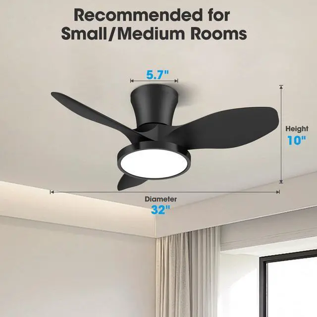 Alt view image 5 of 7 - Quiet Ceiling Fan with LED Light DC Motor 32 inch Large Air Volume Remote Control for Kitchen Bedroom Dining Room Patio