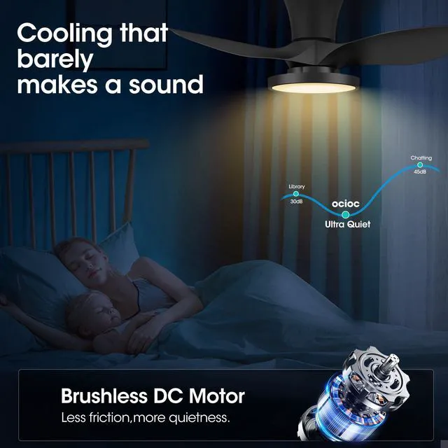 Alt view image 4 of 7 - Quiet Ceiling Fan with LED Light DC Motor 32 inch Large Air Volume Remote Control for Kitchen Bedroom Dining Room Patio