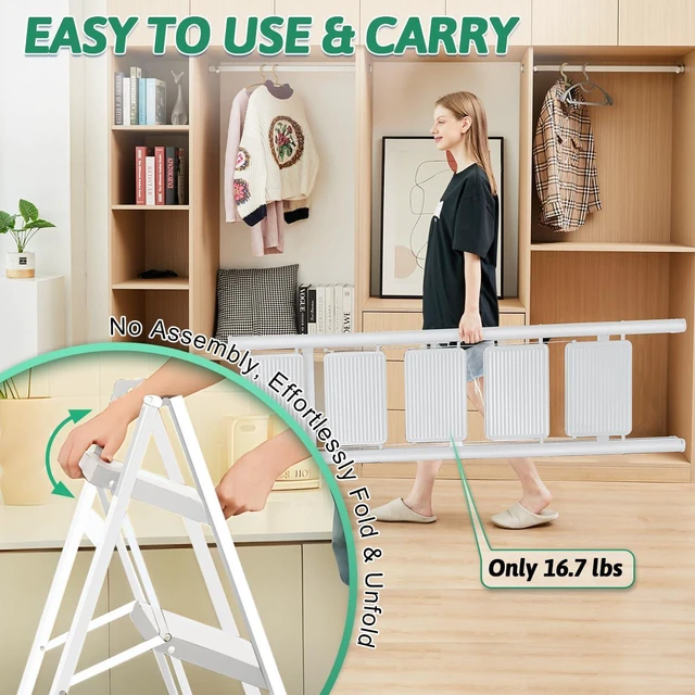 Alt view image 5 of 7 - 5-Step Folding Ladder, Heavy Duty Ladders for Home & Kitchen, Folding Ladder Easy to Store, Tall Ladder for Adults, Anti-Slip & Space-Saving Step Ladder, 330 Lbs Capacity, White