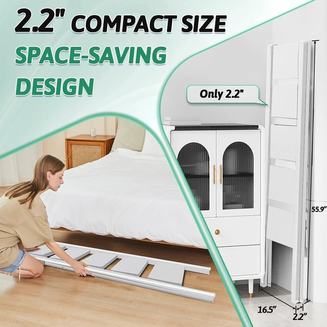 Alt view image 6 of 7 - 5-Step Folding Ladder, Heavy Duty Ladders for Home & Kitchen, Folding Ladder Easy to Store, Tall Ladder for Adults, Anti-Slip & Space-Saving Step Ladder, 330 Lbs Capacity, White