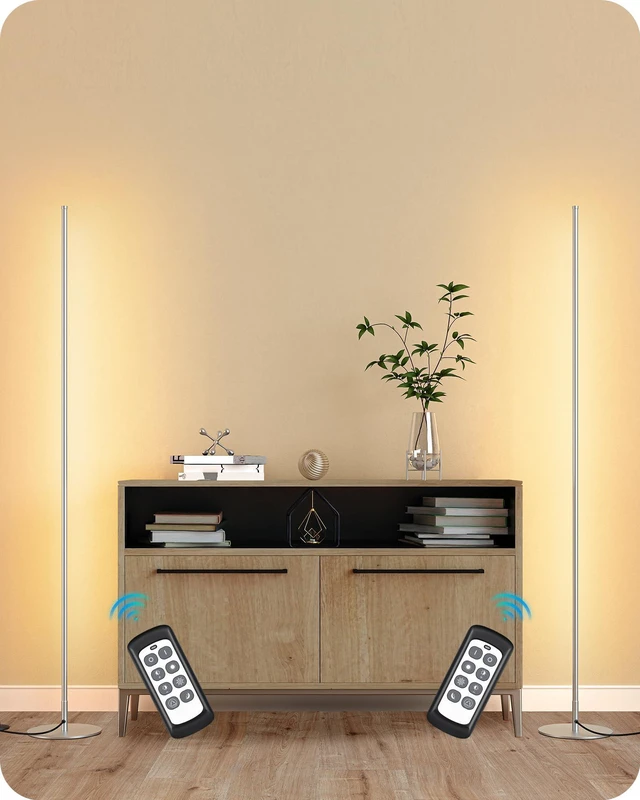 Main image of 2 Pack 57.5 Corner Lamp with Remote, Stepless Dimmable & 7 CCT 2700-6000K, Foot Switch, Tall Corner Lamp for Bedrooms, Living Rooms, Offices, Sturdy Base, Silver