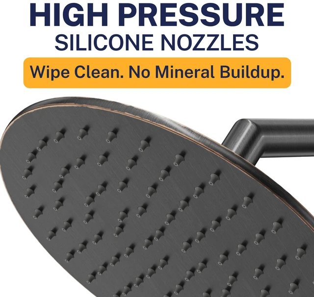 Alt view image 3 of 7 - Solid Metal Round 8 Inch Rainfall Shower Head, High Flow Shower Head Optimized for Pressure, Oil Rubbed Bronze, 2.5 GPM