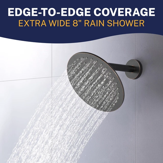 Alt view image 4 of 7 - Solid Metal Round 8 Inch Rainfall Shower Head, High Flow Shower Head Optimized for Pressure, Oil Rubbed Bronze, 2.5 GPM