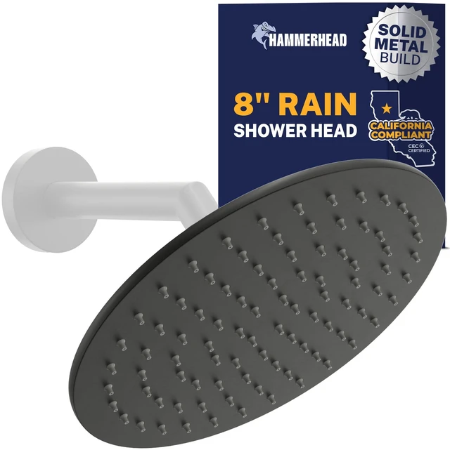 Main image of ® Solid Metal 8 Inch Rainfall Shower Head MATTE BLACK - Shower Head Rainfall - 1.75 GPM High Flow Shower Head Optimized for Pressure Large Round Rain Shower Heads