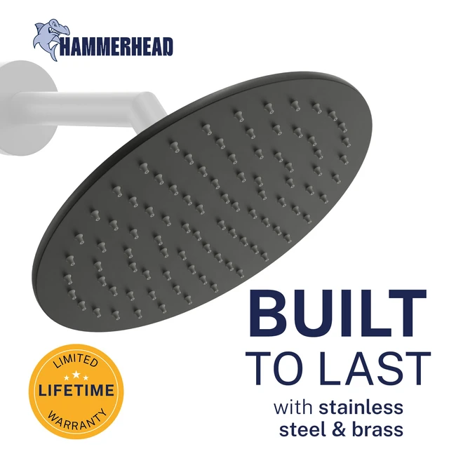 Alt view image 2 of 7 - ® Solid Metal 8 Inch Rainfall Shower Head MATTE BLACK - Shower Head Rainfall - 1.75 GPM High Flow Shower Head Optimized for Pressure Large Round Rain Shower Heads