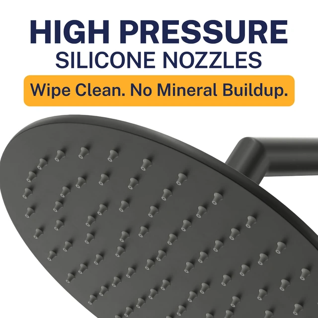 Alt view image 3 of 7 - ® Solid Metal 8 Inch Rainfall Shower Head MATTE BLACK - Shower Head Rainfall - 1.75 GPM High Flow Shower Head Optimized for Pressure Large Round Rain Shower Heads