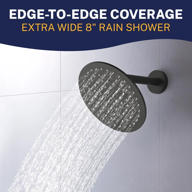 Alt view image 4 of 7 - ® Solid Metal 8 Inch Rainfall Shower Head MATTE BLACK - Shower Head Rainfall - 1.75 GPM High Flow Shower Head Optimized for Pressure Large Round Rain Shower Heads