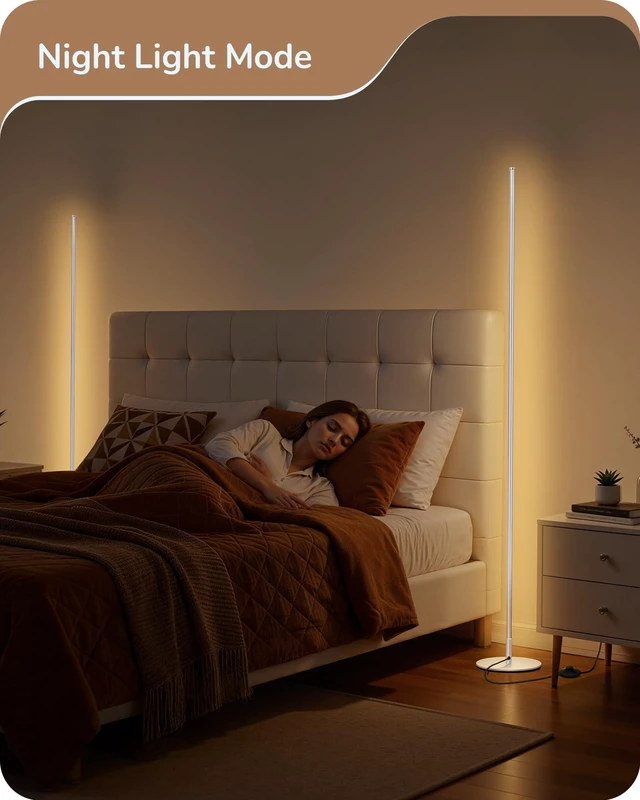 Alt view image 4 of 7 - 2 Pack 57.5 Corner Lamp with Remote, Stepless Dimmable & 7 CCT 2700-6000K, Foot Switch, Tall Corner Lamp for Bedrooms, Living Rooms, Offices, Sturdy Base, Silver