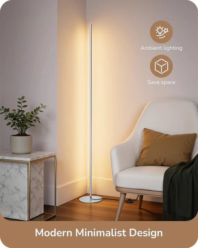 Alt view image 5 of 7 - 2 Pack 57.5 Corner Lamp with Remote, Stepless Dimmable & 7 CCT 2700-6000K, Foot Switch, Tall Corner Lamp for Bedrooms, Living Rooms, Offices, Sturdy Base, Silver