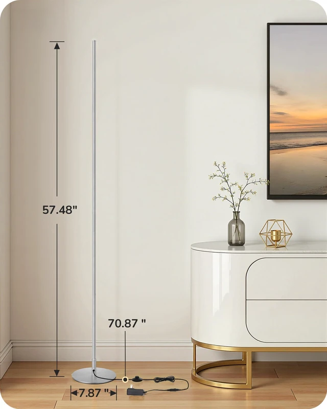Alt view image 7 of 7 - 2 Pack 57.5 Corner Lamp with Remote, Stepless Dimmable & 7 CCT 2700-6000K, Foot Switch, Tall Corner Lamp for Bedrooms, Living Rooms, Offices, Sturdy Base, Silver