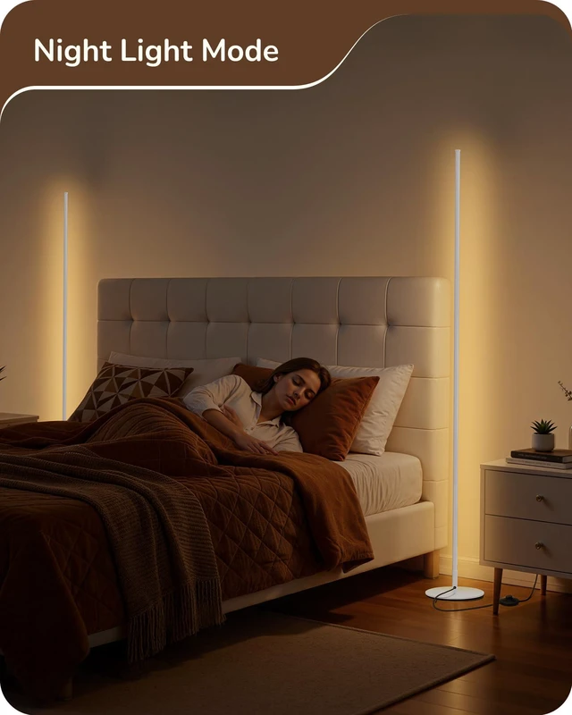 Alt view image 4 of 7 - 2 Pack 57.5 Floor Lamps with Remote, Stepless Dimmable & 7 CCT 2700-6000K, Foot Switch, Tall Corner Lamp for Bedrooms, Living Rooms, Offices, Sturdy Base, White
