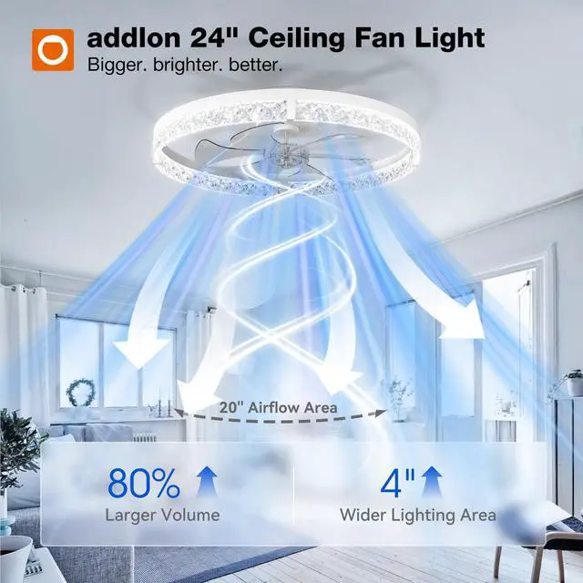 Alt view image 2 of 7 - 24" Ceiling Fans with Lights and Remote, Low Profile Fandelier Wider Airflow, 3000-6000K Dimmable LED, 6 Speeds, Reversible DC Motor, App Control, Memory Function, Timer, Quiet Operation