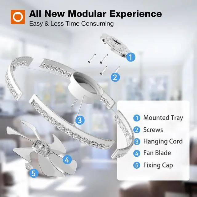 Alt view image 5 of 7 - 24" Ceiling Fans with Lights and Remote, Low Profile Fandelier Wider Airflow, 3000-6000K Dimmable LED, 6 Speeds, Reversible DC Motor, App Control, Memory Function, Timer, Quiet Operation