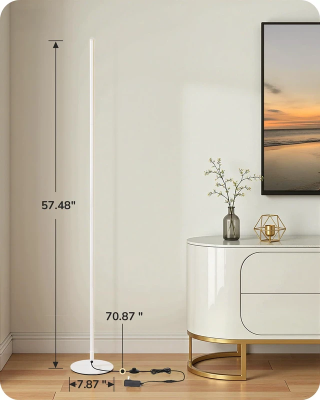 Alt view image 7 of 7 - 2 Pack 57.5 Floor Lamps with Remote, Stepless Dimmable & 7 CCT 2700-6000K, Foot Switch, Tall Corner Lamp for Bedrooms, Living Rooms, Offices, Sturdy Base, White