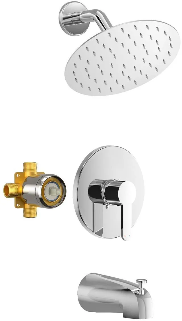 Main image of Tub Shower Faucet Set, 8" Rain Shower Head & Spout, Polished Chrome All-Metal Rainfall Showerhead and Bathtub Spout, Single-Handle Tub Shower-Trim Kit Included Valve, for Bathroom