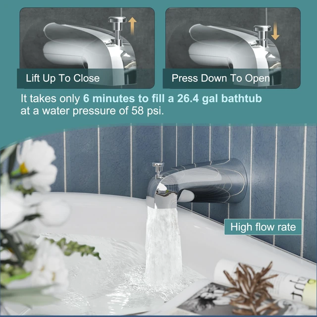 Alt view image 5 of 7 - Tub Shower Faucet Set, 8" Rain Shower Head & Spout, Polished Chrome All-Metal Rainfall Showerhead and Bathtub Spout, Single-Handle Tub Shower-Trim Kit Included Valve, for Bathroom