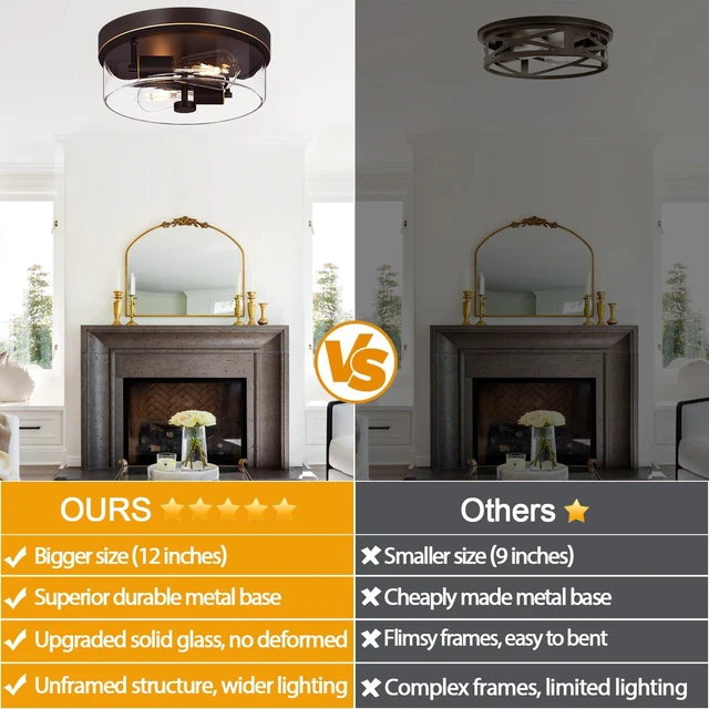 Alt view image 2 of 7 - Flush Mount Ceiling Light Fixtures, 2-Light Oil Rubbed Bronze Ceiling Mount for Farmhouse with Clear Glass Lampshade, Industrial Flush Mount Light Fixture for Hallway, Kitchen, Entryway and Foyer