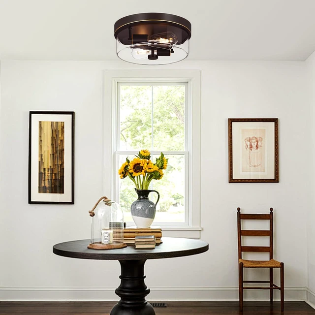 Alt view image 6 of 7 - Flush Mount Ceiling Light Fixtures, 2-Light Oil Rubbed Bronze Ceiling Mount for Farmhouse with Clear Glass Lampshade, Industrial Flush Mount Light Fixture for Hallway, Kitchen, Entryway and Foyer