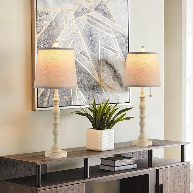 Main image of Lamps for Living Room Modern Farmhouse Table Lamp Bedside Reading Lamps Set of 2 Night Stands Bedroom Night Lamp,with Fabric Lamp Shade (White, High 26.25 Inch)
