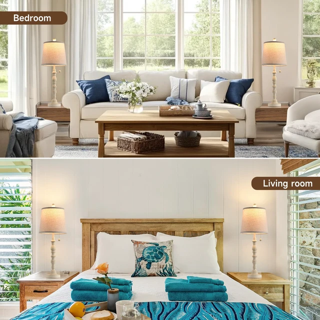 Alt view image 4 of 7 - Lamps for Living Room Modern Farmhouse Table Lamp Bedside Reading Lamps Set of 2 Night Stands Bedroom Night Lamp,with Fabric Lamp Shade (White, High 26.25 Inch)