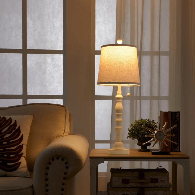 Alt view image 3 of 7 - Lamps for Living Room Modern Farmhouse Table Lamp Bedside Reading Lamps Set of 2 Night Stands Bedroom Night Lamp,with Fabric Lamp Shade (White, High 26.25 Inch)