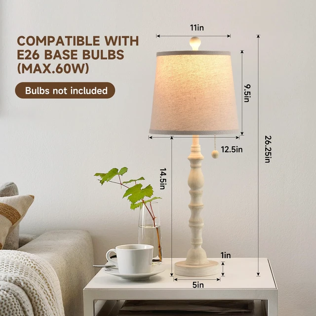 Alt view image 7 of 7 - Lamps for Living Room Modern Farmhouse Table Lamp Bedside Reading Lamps Set of 2 Night Stands Bedroom Night Lamp,with Fabric Lamp Shade (White, High 26.25 Inch)