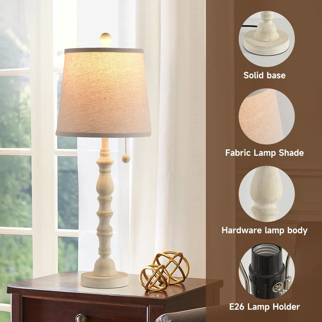Alt view image 5 of 7 - Lamps for Living Room Modern Farmhouse Table Lamp Bedside Reading Lamps Set of 2 Night Stands Bedroom Night Lamp,with Fabric Lamp Shade (White, High 26.25 Inch)