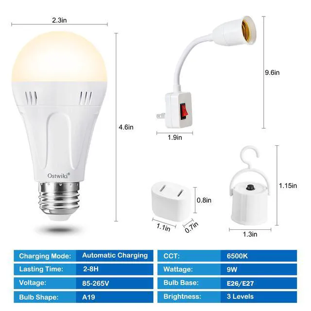 Alt view image 2 of 7 - 10 Pack A19 Rechargeable Emergency Light Bulbs E26 9W 3000K Warm Emergency Light Bulbs for Power Outage, Battery Backup LED for Lamps, Hurricane Blizzard Use, Outdoor Camping Hiking