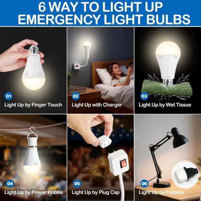 Alt view image 3 of 7 - 10 Pack A19 Rechargeable Emergency Light Bulbs E26 9W 3000K Warm Emergency Light Bulbs for Power Outage, Battery Backup LED for Lamps, Hurricane Blizzard Use, Outdoor Camping Hiking