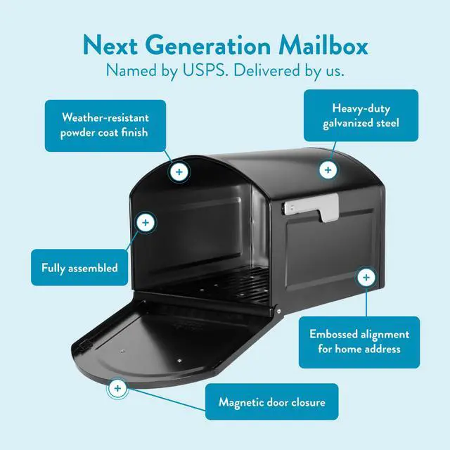 Alt view image 3 of 7 - 950020B-10 Centennial Postmount Mailbox, XL, Black Galvanized steel build for outside with rust-resistant powder-coat finish and a magnetic door closure. USPS approved