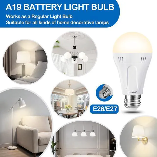 Alt view image 5 of 7 - 10 Pack A19 Rechargeable Emergency Light Bulbs E26 9W 3000K Warm Emergency Light Bulbs for Power Outage, Battery Backup LED for Lamps, Hurricane Blizzard Use, Outdoor Camping Hiking