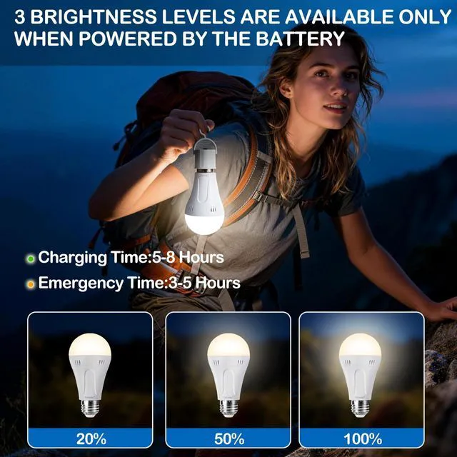 Alt view image 6 of 7 - 10 Pack A19 Rechargeable Emergency Light Bulbs E26 9W 3000K Warm Emergency Light Bulbs for Power Outage, Battery Backup LED for Lamps, Hurricane Blizzard Use, Outdoor Camping Hiking