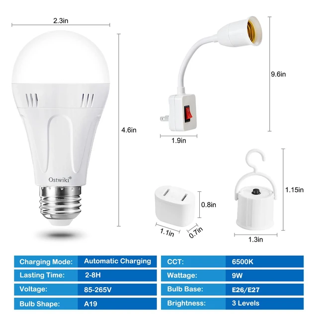 Alt view image 2 of 7 - 10 Pack Rechargeable Light Bulbs Battery Operated A19 Emergency Light Bulbs for Power Outage Hurricane Blizzard Outdoor Activities E26 9W 6500K Daylight