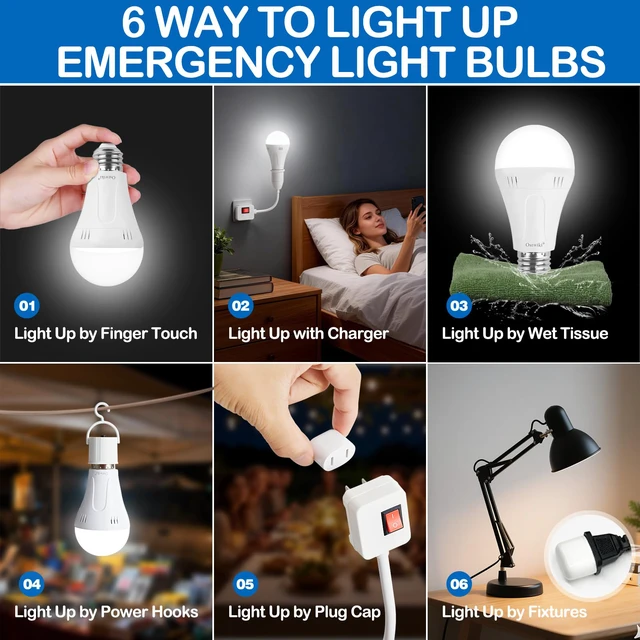 Alt view image 3 of 7 - 10 Pack Rechargeable Light Bulbs Battery Operated A19 Emergency Light Bulbs for Power Outage Hurricane Blizzard Outdoor Activities E26 9W 6500K Daylight