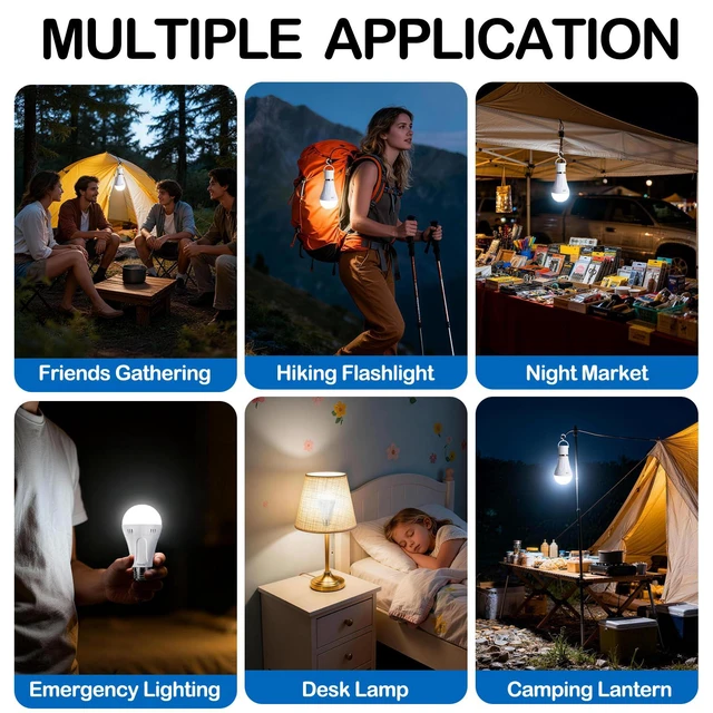 Alt view image 4 of 7 - 10 Pack Rechargeable Light Bulbs Battery Operated A19 Emergency Light Bulbs for Power Outage Hurricane Blizzard Outdoor Activities E26 9W 6500K Daylight